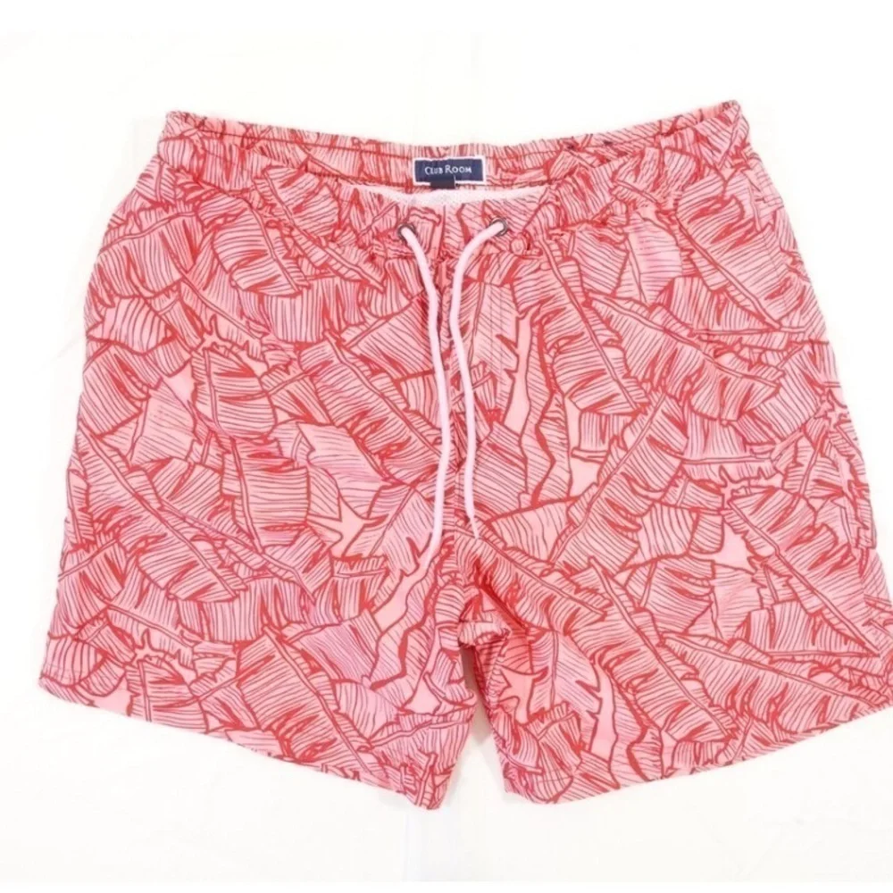 CLUB ROOM Mens Printed Polyester Swim Trunks Tropical Swim Trunks,